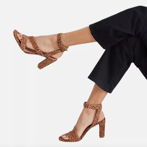 Madewell The Liv Sandal Heels 5.5 Mini Leopard Calf Hair Ankle Strap - Picture 2 of 6